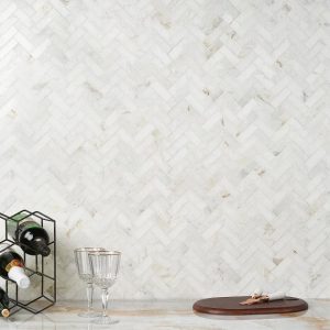 Alaska White | 1 sq. ft. Alaska White 1×3″ Herringbone Polished Marble Mosaic Tile 1X3 Alaska White 1X3