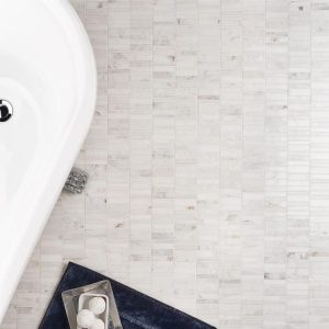 Alaska White | 1 sq. ft. Alaska White Waterfall Polished Marble Mosaic Tile Bricks Alaska White Alaska White