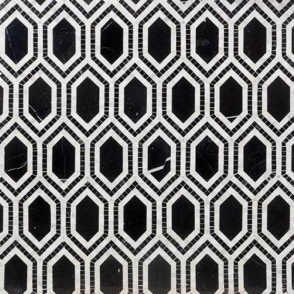 Asian Statuary | 1 sq. ft. Infinity Nero & Asian Statuary Hexagon Marble Polished Mosaic Tile Nero Marquina Asian Statuary Asian Statuary