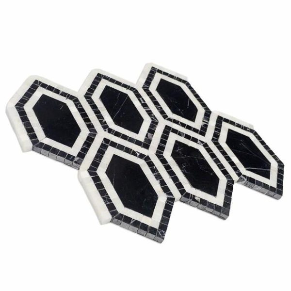 Asian Statuary | 1 sq. ft. Infinity Nero & Asian Statuary Hexagon Marble Polished Mosaic Tile Nero Marquina Asian Statuary Asian Statuary