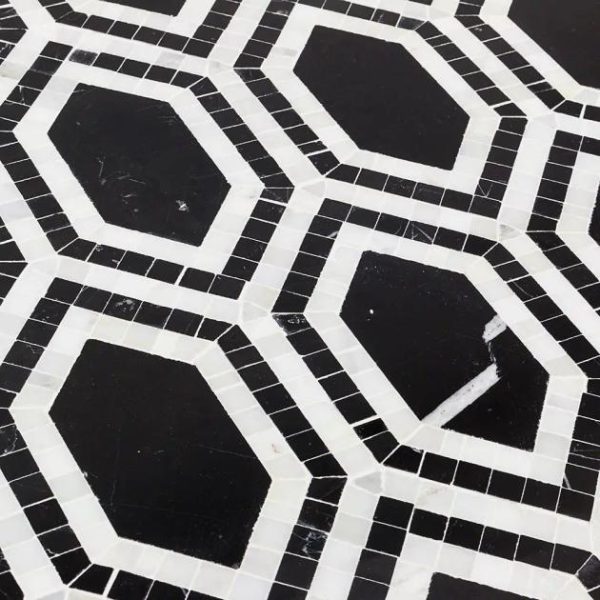 Asian Statuary | 1 sq. ft. Infinity Nero & Asian Statuary Hexagon Marble Polished Mosaic Tile Nero Marquina Asian Statuary Asian Statuary