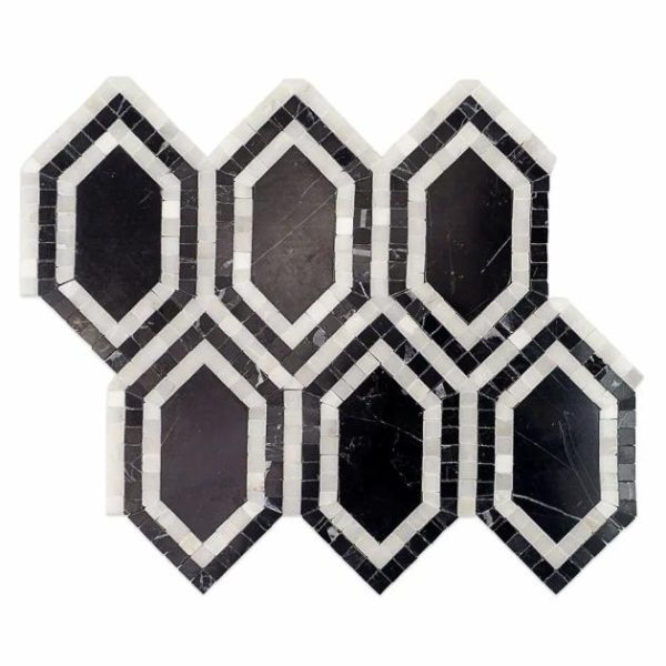 Asian Statuary | 1 sq. ft. Infinity Nero & Asian Statuary Hexagon Marble Polished Mosaic Tile Nero Marquina Asian Statuary Asian Statuary