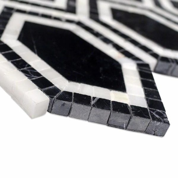 Asian Statuary | 1 sq. ft. Infinity Nero & Asian Statuary Hexagon Marble Polished Mosaic Tile Nero Marquina Asian Statuary Asian Statuary