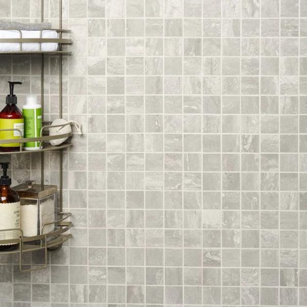 Backsplash & Kitchen | 1 sq. ft. Basic Travertine Silver 2×2 Matte Porcelain Mosaic Tile Silver Backsplash & Kitchen Backsplash & Kitchen