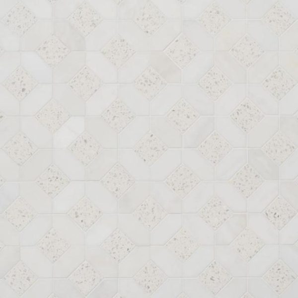 Backsplash & Kitchen | 1 sq. ft. Cleopatra Diamond Salt White Terrazzo and Bianco White Marble Polished Mosaic Tile Salt White Backsplash & Kitchen Backsplash & Kitchen