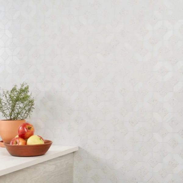 Backsplash & Kitchen | 1 sq. ft. Cleopatra Diamond Salt White Terrazzo and Bianco White Marble Polished Mosaic Tile Salt White Backsplash & Kitchen Backsplash & Kitchen