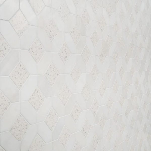 Backsplash & Kitchen | 1 sq. ft. Cleopatra Diamond Salt White Terrazzo and Bianco White Marble Polished Mosaic Tile Salt White Backsplash & Kitchen Backsplash & Kitchen