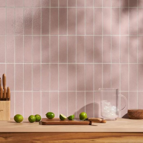 Backsplash & Kitchen | 1 sq. ft. Color One Blush Pink 2×8 Glossy Lava Stone Tile  Blush Pink Backsplash & Kitchen Backsplash & Kitchen