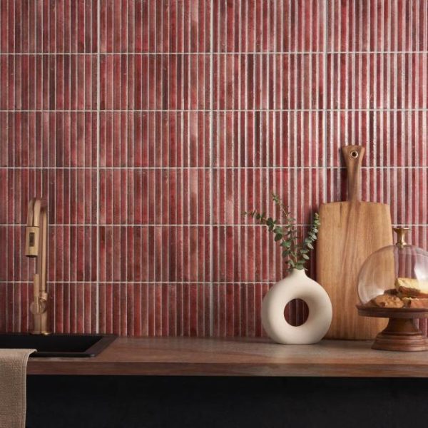 Backsplash & Kitchen | 1 sq. ft. Curve Fluted Red 6×12 3D Glossy Ceramic Tile Red Backsplash & Kitchen Backsplash & Kitchen