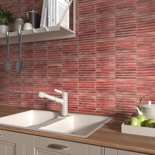 Backsplash & Kitchen | 1 sq. ft. Curve Fluted Red 6×12 3D Glossy Ceramic Tile Red Backsplash & Kitchen Backsplash & Kitchen