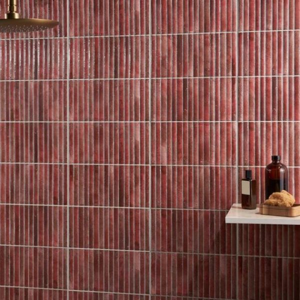 Backsplash & Kitchen | 1 sq. ft. Curve Fluted Red 6×12 3D Glossy Ceramic Tile Red Backsplash & Kitchen Backsplash & Kitchen