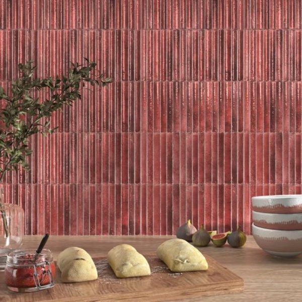 Backsplash & Kitchen | 1 sq. ft. Curve Fluted Red 6×12 3D Glossy Ceramic Tile Red Backsplash & Kitchen Backsplash & Kitchen