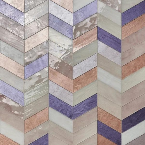 Backsplash & Kitchen | 1 sq. ft. Elizabeth Sutton Meta Rio Rose Gold 2×5 Chevron Glossy Glass Mosaic Tile Rio Backsplash & Kitchen Backsplash & Kitchen