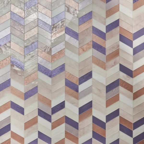 Backsplash & Kitchen | 1 sq. ft. Elizabeth Sutton Meta Rio Rose Gold 2×5 Chevron Glossy Glass Mosaic Tile Rio Backsplash & Kitchen Backsplash & Kitchen