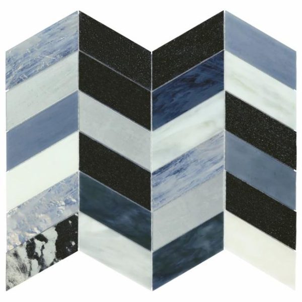 Backsplash & Kitchen | 1 sq. ft. Elizabeth Sutton Meta Zanzibar Dark Silver 2×5 Chevron Glossy Glass Mosaic Tile Zanzibar Backsplash & Kitchen Backsplash & Kitchen