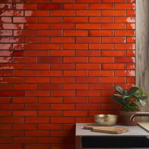 Backsplash & Kitchen | 1 sq. ft. Emery Orange 2×8 Handmade Crackled Terracotta Polished Subway Tile Orange Backsplash & Kitchen Backsplash & Kitchen