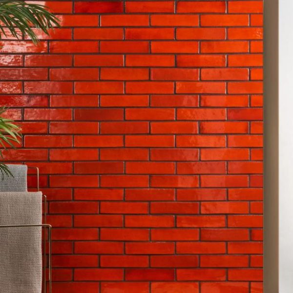 Backsplash & Kitchen | 1 sq. ft. Emery Orange 2×8 Handmade Crackled Terracotta Polished Subway Tile Orange Backsplash & Kitchen Backsplash & Kitchen