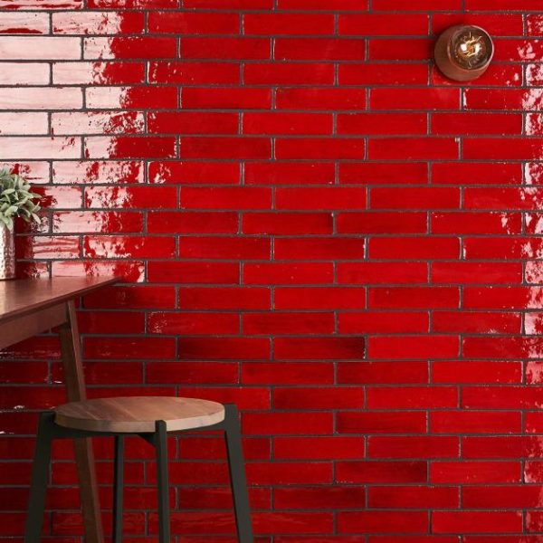 Backsplash & Kitchen | 1 sq. ft. Emery Selenium Red 2×8 Handmade Crackled Terracotta Polished Subway Tile Red Backsplash & Kitchen Backsplash & Kitchen