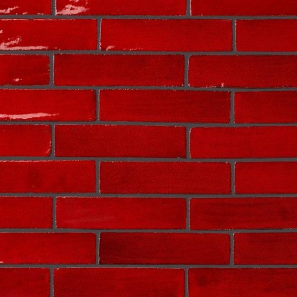 Backsplash & Kitchen | 1 sq. ft. Emery Selenium Red 2×8 Handmade Crackled Terracotta Polished Subway Tile Red Backsplash & Kitchen Backsplash & Kitchen