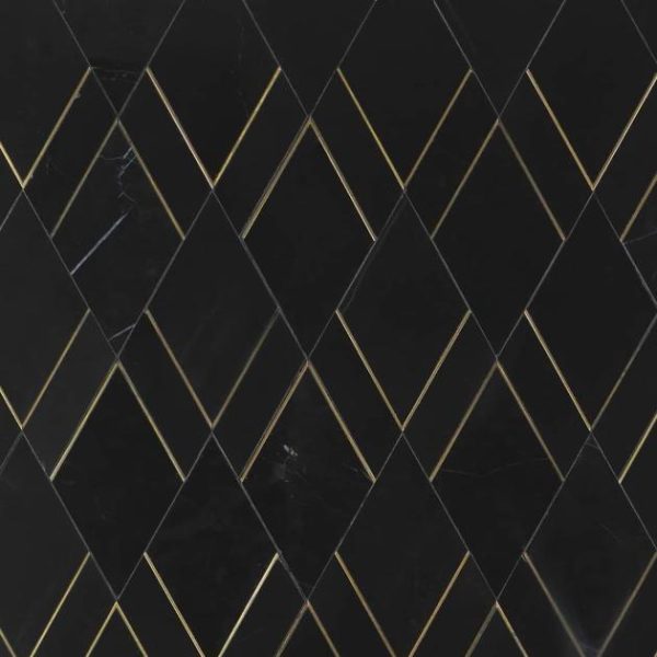 Backsplash & Kitchen | 1 sq. ft. Enver Nero Polished Marble and Brass Mosaic Tile Nero Backsplash & Kitchen Backsplash & Kitchen