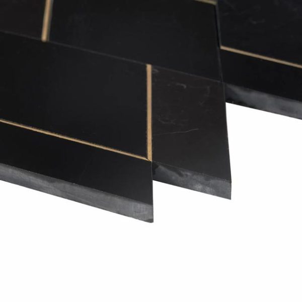 Backsplash & Kitchen | 1 sq. ft. Enver Nero Polished Marble and Brass Mosaic Tile Nero Backsplash & Kitchen Backsplash & Kitchen