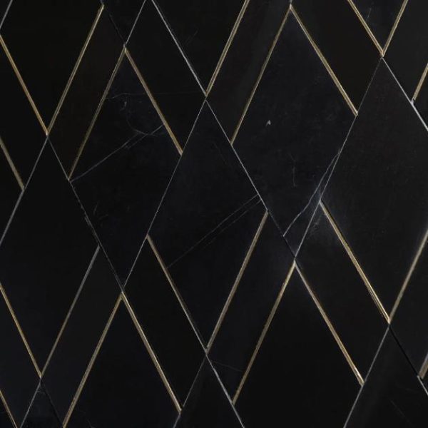 Backsplash & Kitchen | 1 sq. ft. Enver Nero Polished Marble and Brass Mosaic Tile Nero Backsplash & Kitchen Backsplash & Kitchen