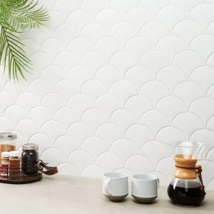 Backsplash & Kitchen | 1 sq. ft. Highwater Blanco White Fishscale Matte 2×5 Ceramic Wall Tile White Backsplash & Kitchen Backsplash & Kitchen