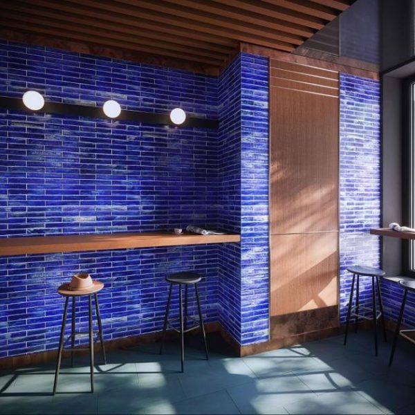 Backsplash & Kitchen | 1 sq. ft. Komorebi Brick Athens Blue 2×12 Polished Glass Subway Tile Athens Blue Backsplash & Kitchen Athens Blue