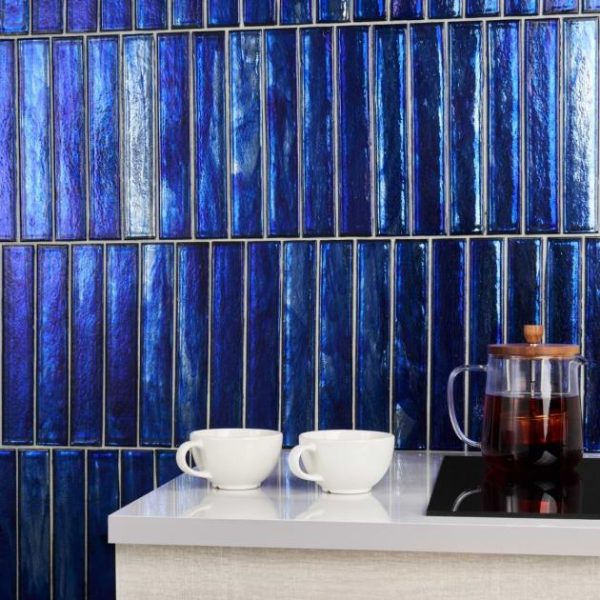 Backsplash & Kitchen | 1 sq. ft. Komorebi Brick Athens Blue 2×12 Polished Glass Subway Tile Athens Blue Backsplash & Kitchen Athens Blue