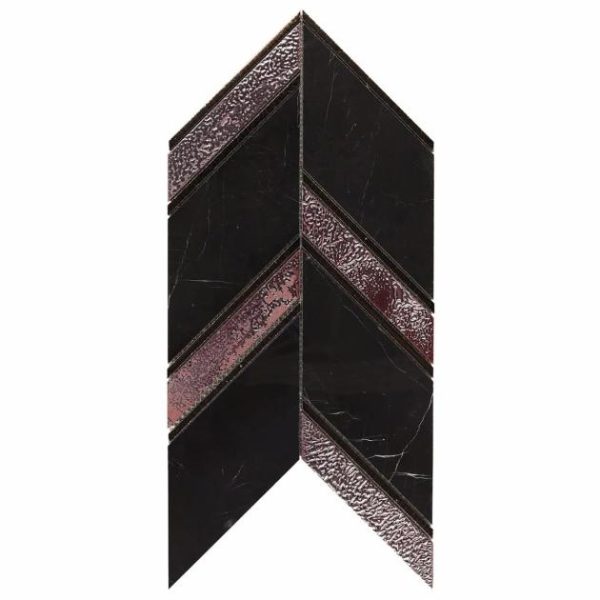 Backsplash & Kitchen | 1 sq. ft. Magma Chevron Barcelona Nero Marquina Black and Iron Lava Stone Polished Mosaic Tile Black Iron Backsplash & Kitchen Backsplash & Kitchen