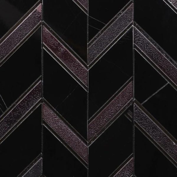 Backsplash & Kitchen | 1 sq. ft. Magma Chevron Barcelona Nero Marquina Black and Iron Lava Stone Polished Mosaic Tile Black Iron Backsplash & Kitchen Backsplash & Kitchen