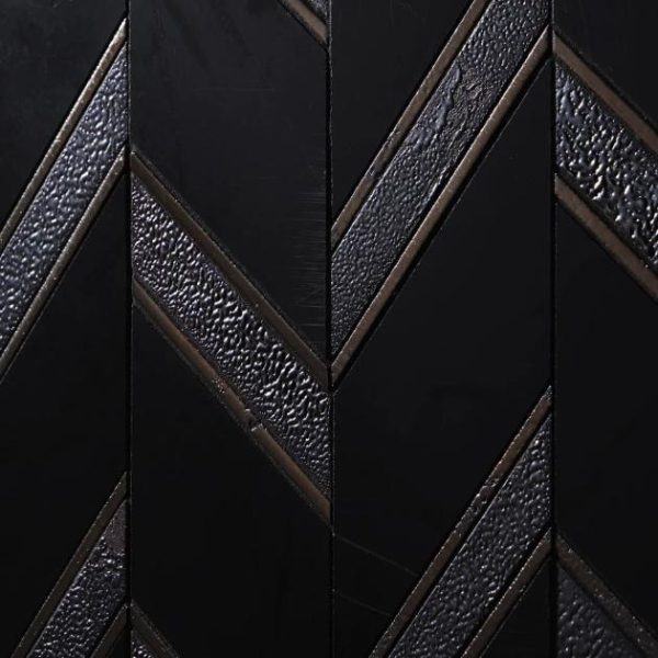 Backsplash & Kitchen | 1 sq. ft. Magma Chevron Barcelona Nero Marquina Black and Iron Lava Stone Polished Mosaic Tile Black Iron Backsplash & Kitchen Backsplash & Kitchen