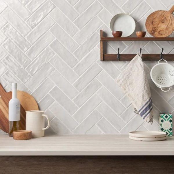 Backsplash & Kitchen | 1 sq. ft. Montauk Gin White 2×8 Mixed Finish Ceramic Subway Tile Gin White Backsplash & Kitchen Backsplash & Kitchen