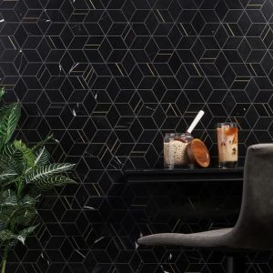 Backsplash & Kitchen | 1 sq. ft. Morgana Nero Polished Marble and Brass Mosaic Tile Nero Backsplash & Kitchen Backsplash & Kitchen