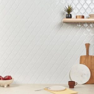 Backsplash & Kitchen | 1 sq. ft. Nabi Fishscale Glacier White 3×4″ Crackled Glossy Glass Mosaic Tile White Backsplash & Kitchen Backsplash & Kitchen