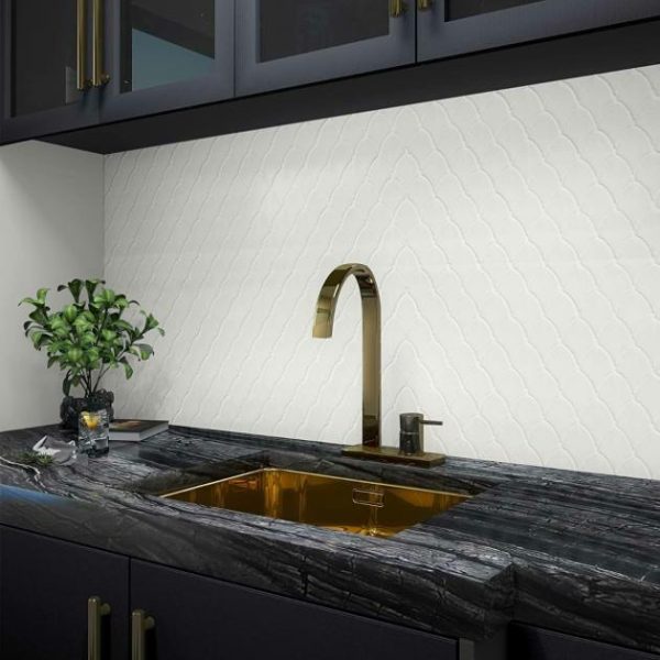 Backsplash & Kitchen | 1 sq. ft. Nabi Fishscale Glacier White 3×4″ Crackled Glossy Glass Mosaic Tile White Backsplash & Kitchen Backsplash & Kitchen