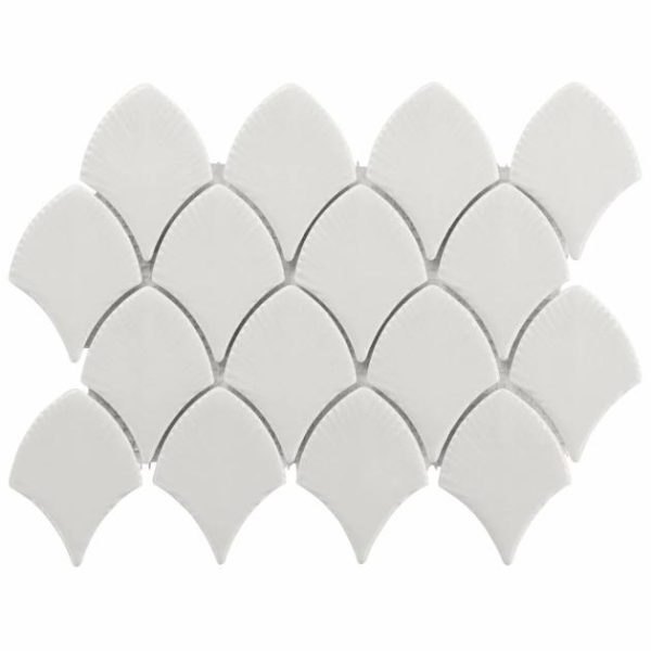 Backsplash & Kitchen | 1 sq. ft. Nabi Fishscale Glacier White 3×4″ Crackled Glossy Glass Mosaic Tile White Backsplash & Kitchen Backsplash & Kitchen