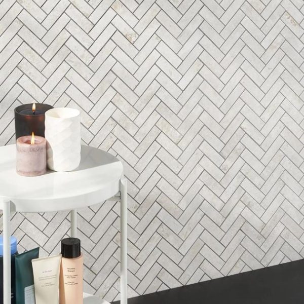 Backsplash & Kitchen | 1 sq. ft. Portrait Ivory 1×4 Herringbone Matte Porcelain Mosaic Tile Ivory Backsplash & Kitchen Backsplash & Kitchen