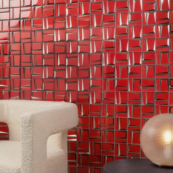 Backsplash & Kitchen | 1 sq. ft. Rumi French Red 2×3 Polished Mirrored Glass Mosaic Tile Red Backsplash & Kitchen Backsplash & Kitchen