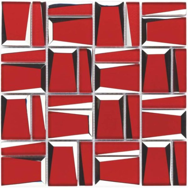 Backsplash & Kitchen | 1 sq. ft. Rumi French Red 2×3 Polished Mirrored Glass Mosaic Tile Red Backsplash & Kitchen Backsplash & Kitchen