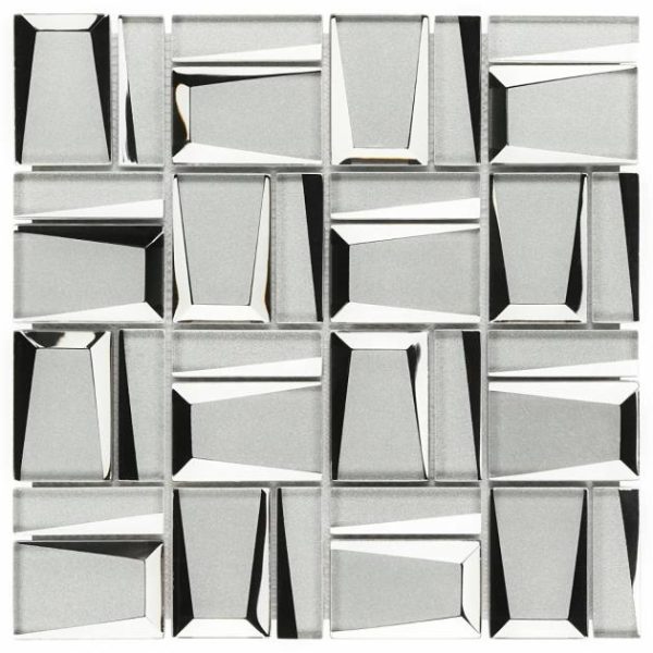 Backsplash & Kitchen | 1 sq. ft. Rumi French Silver 2×3 Polished Mirrored Glass Mosaic Tile Silver Backsplash & Kitchen Backsplash & Kitchen