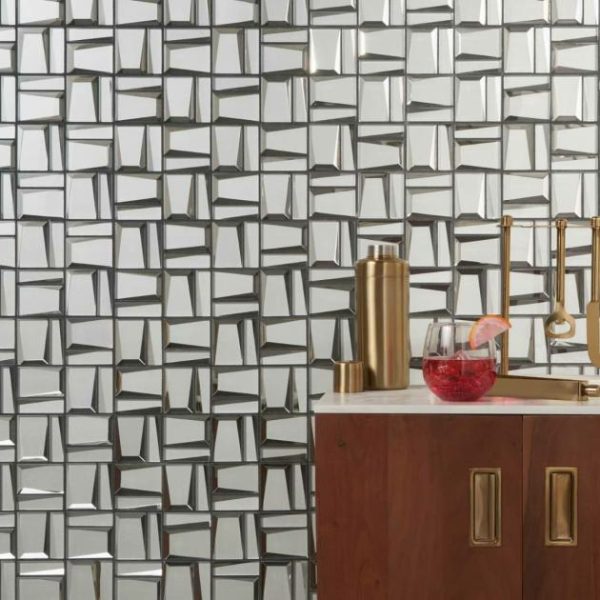 Backsplash & Kitchen | 1 sq. ft. Rumi French Silver 2×3 Polished Mirrored Glass Mosaic Tile Silver Backsplash & Kitchen Backsplash & Kitchen