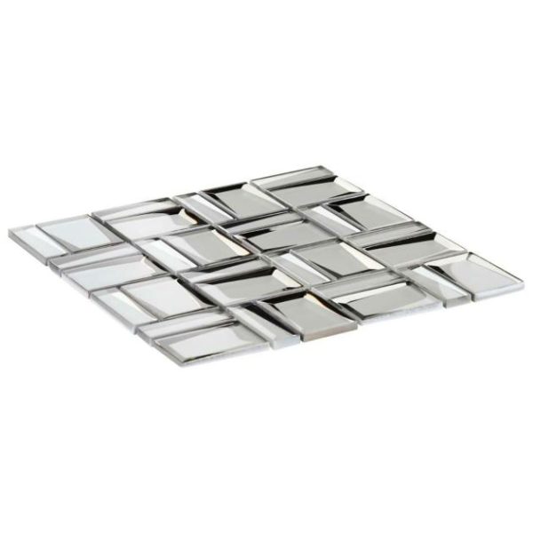 Backsplash & Kitchen | 1 sq. ft. Rumi French Silver 2×3 Polished Mirrored Glass Mosaic Tile Silver Backsplash & Kitchen Backsplash & Kitchen