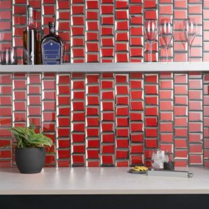 Backsplash & Kitchen | 1 sq. ft. Rumi Glam Red 2×3 Polished Mirrored Glass Mosaic Tile Red Backsplash & Kitchen Backsplash & Kitchen