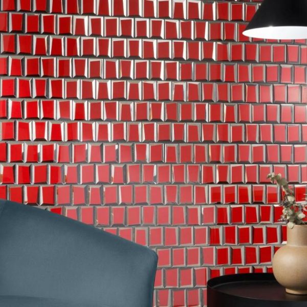 Backsplash & Kitchen | 1 sq. ft. Rumi Glam Red 2×3 Polished Mirrored Glass Mosaic Tile Red Backsplash & Kitchen Backsplash & Kitchen