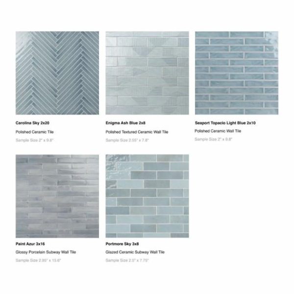 Backsplash & Kitchen | 1 sq. ft. Top Selling Blue Ceramic and Porcelain Subway Sample Bundle (5) Backsplash & Kitchen Backsplash & Kitchen