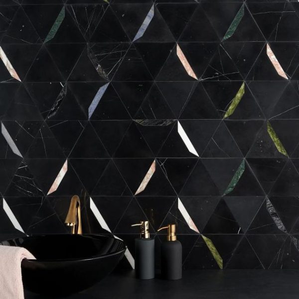 Backsplash & Kitchen | 1 sq. ft. Tres Nero Gem 5×6 Polished Marble Mosaic Tile Nero Gem Backsplash & Kitchen Backsplash & Kitchen