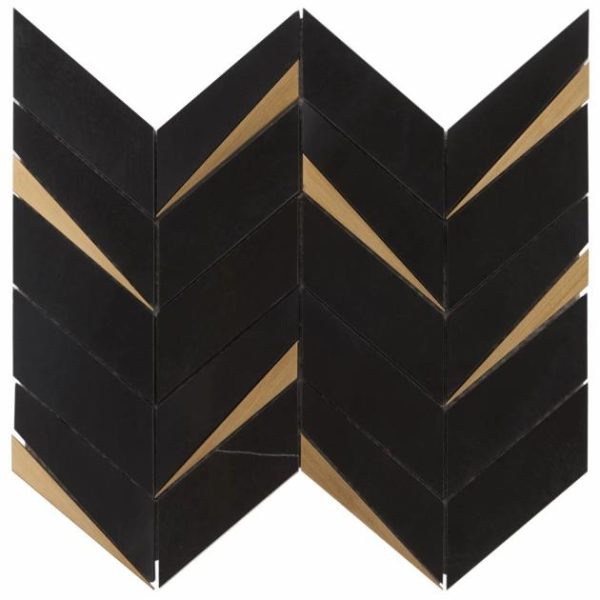 Backsplash & Kitchen | 1 sq. ft. Vara Nero Polished Marble and Brass Mosaic Tile Nero Backsplash & Kitchen Backsplash & Kitchen