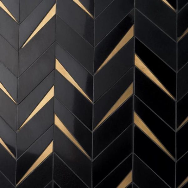 Backsplash & Kitchen | 1 sq. ft. Vara Nero Polished Marble and Brass Mosaic Tile Nero Backsplash & Kitchen Backsplash & Kitchen