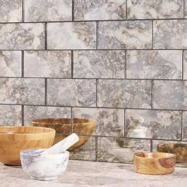 Backsplash & Kitchen | 1 sq. ft. Vilna Argenta Gray 3×6 Antique Mirror Polished Subway Wall Tile Argenta Backsplash & Kitchen Argenta